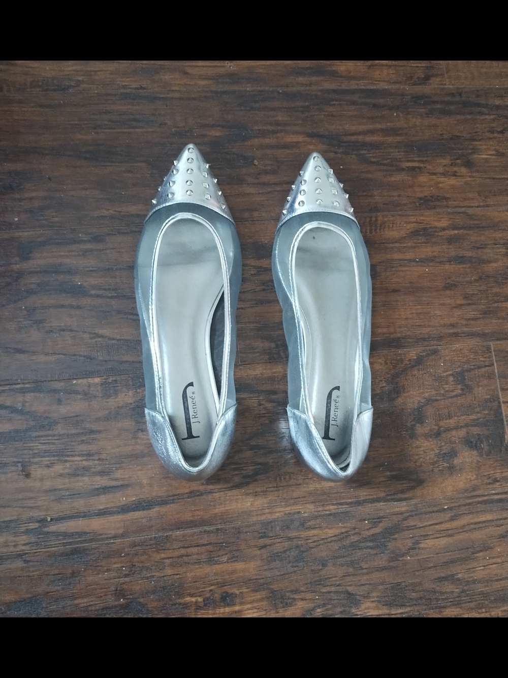 Pointed Silver Stud-Accent Ballet Flats